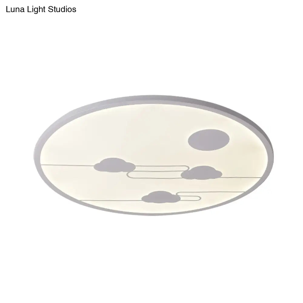 Modern Acrylic Circle Flush Light Fixture - White/Black Led Mount With Cloud Pattern Warm/White