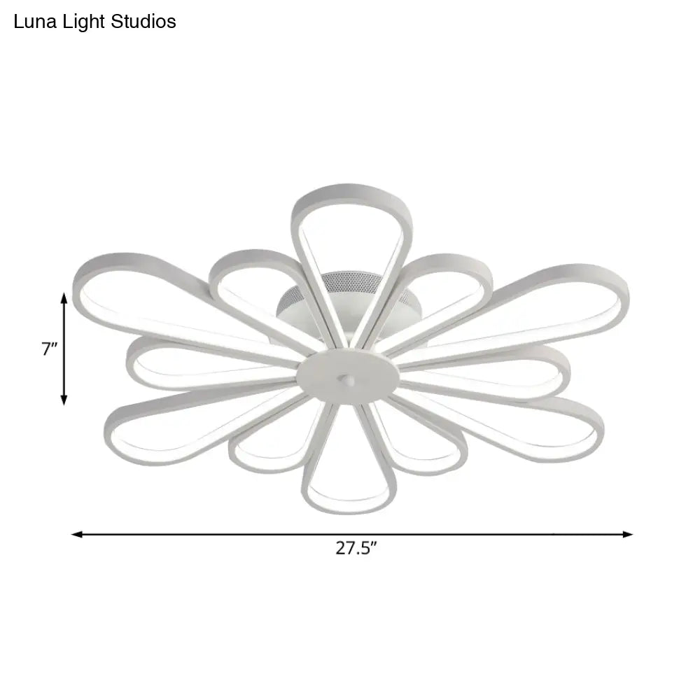 Modern Acrylic Flower Semi Flush Mount Light Fixture With White Led Lights In Warm