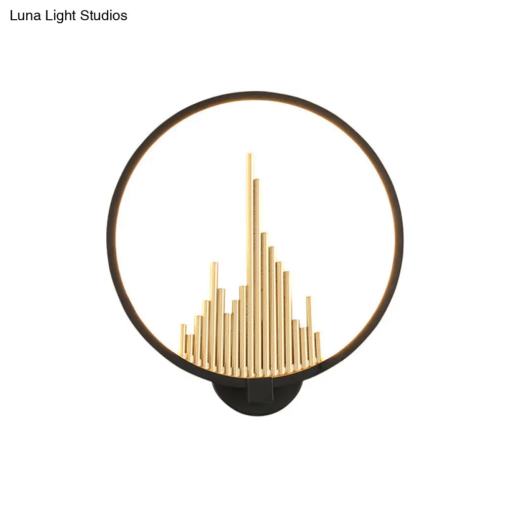 Modern Acrylic Halo-Ring Led Sconce Light In Black/White With Mountain Pattern - Warm Lighting