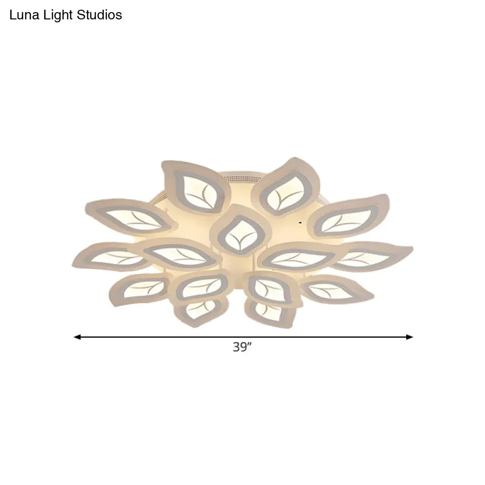 Modern Acrylic Leaf Flush Mount Light - 4/6/9-Light Led Ceiling Fixture In Warm/White/Natural