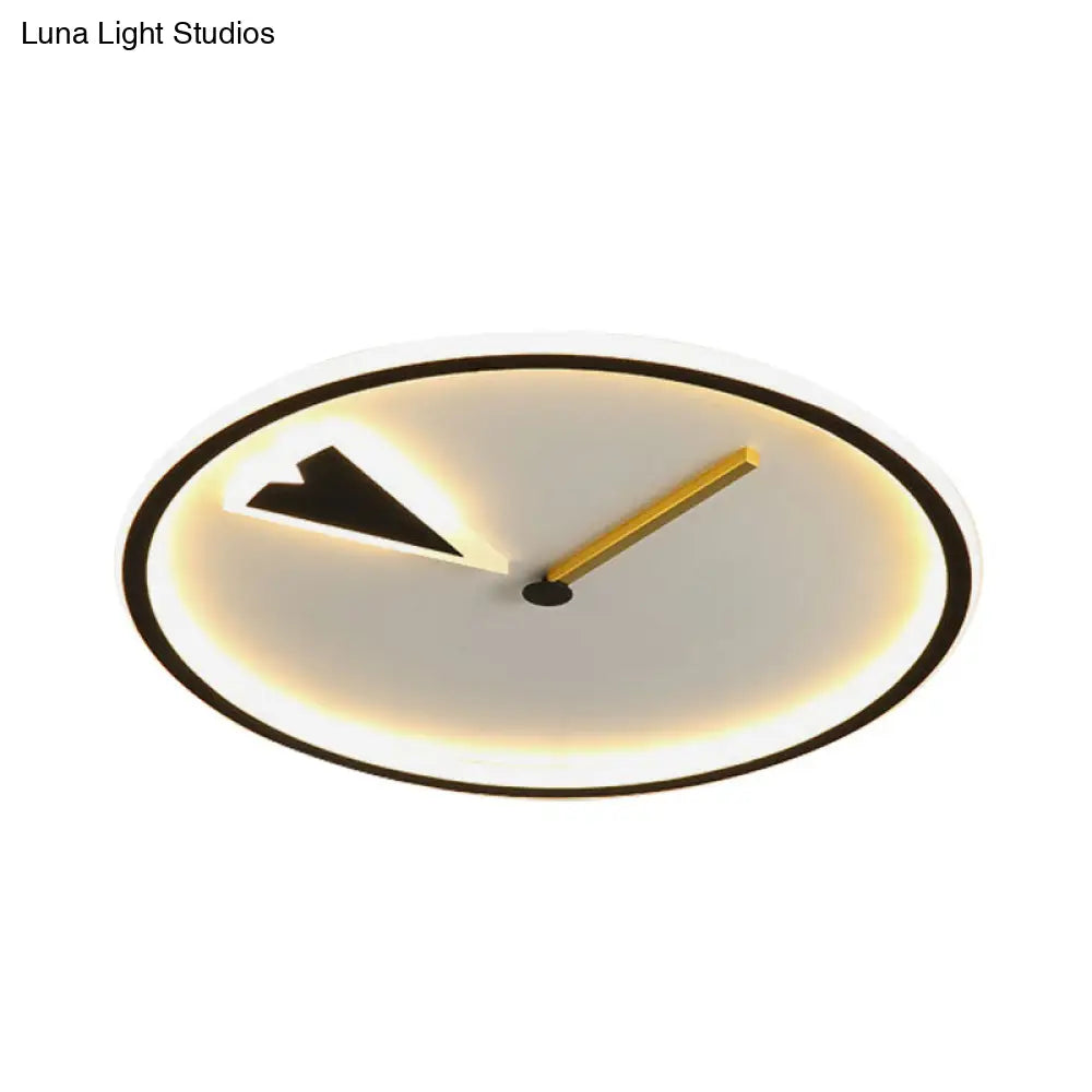 Modern Acrylic Led Bedroom Flushmount With Clock Design - Round/Square Black/Gold
