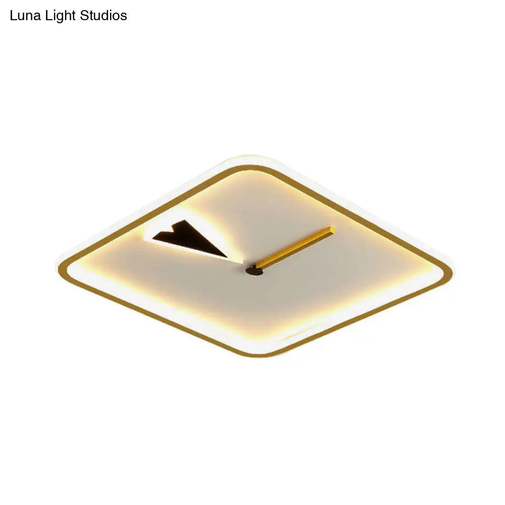 Modern Acrylic Led Bedroom Flushmount With Clock Design - Round/Square Black/Gold