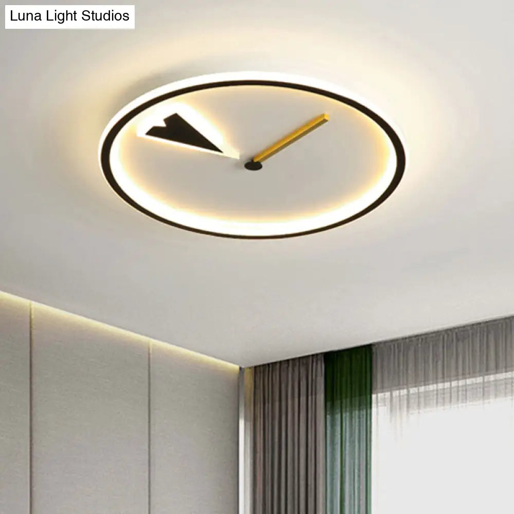 Modern Acrylic Led Bedroom Flushmount With Clock Design - Round/Square Black/Gold