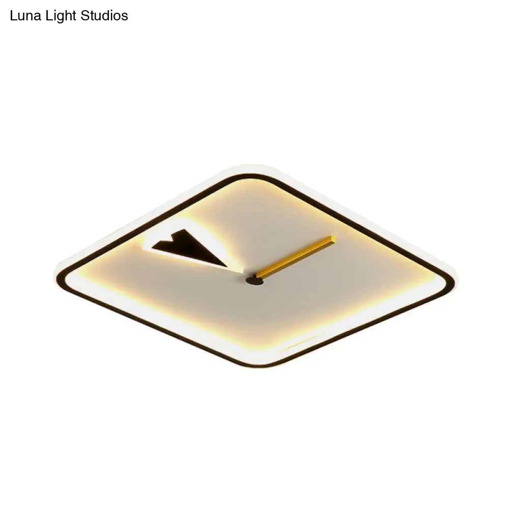 Modern Acrylic Led Bedroom Flushmount With Clock Design - Round/Square Black/Gold