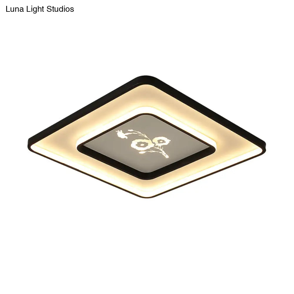 Modern Acrylic Led Ceiling Light Fixture In Black Square/Rectangular Flush Mount White/Warm