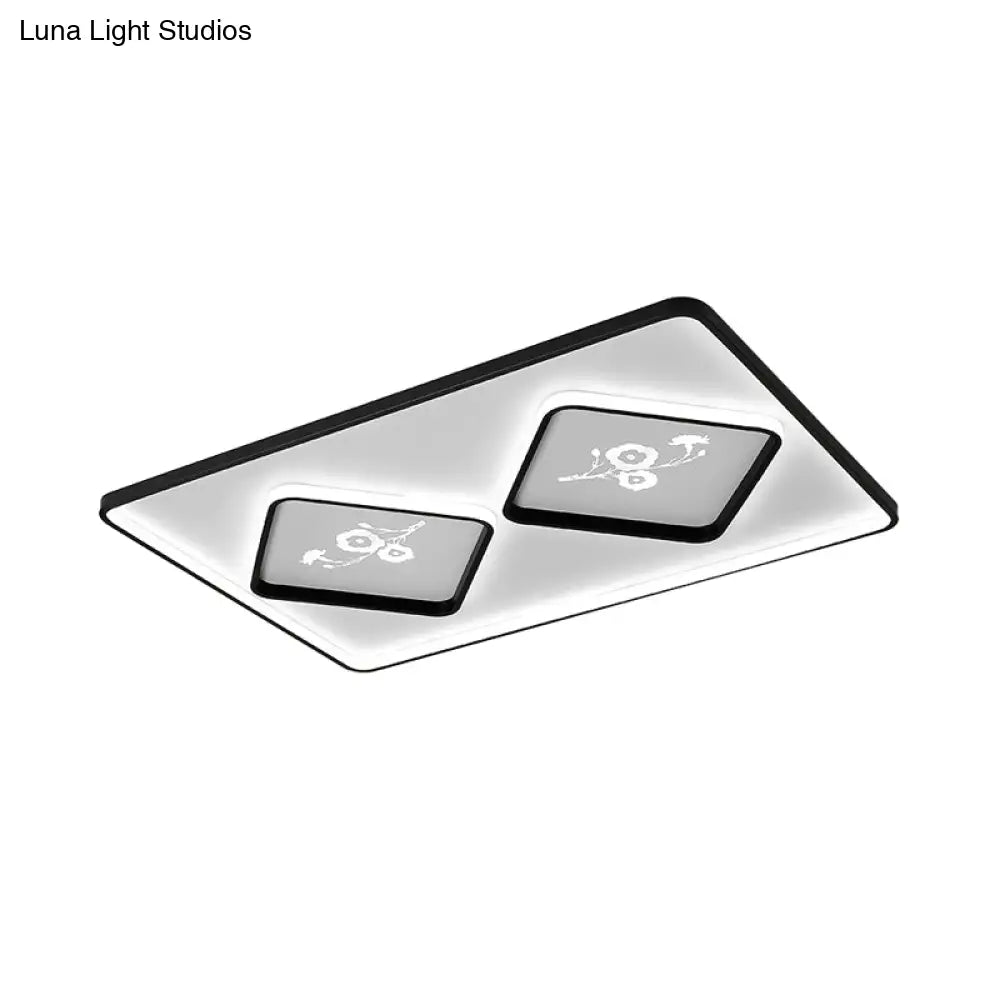 Modern Acrylic Led Ceiling Light Fixture In Black Square/Rectangular Flush Mount White/Warm
