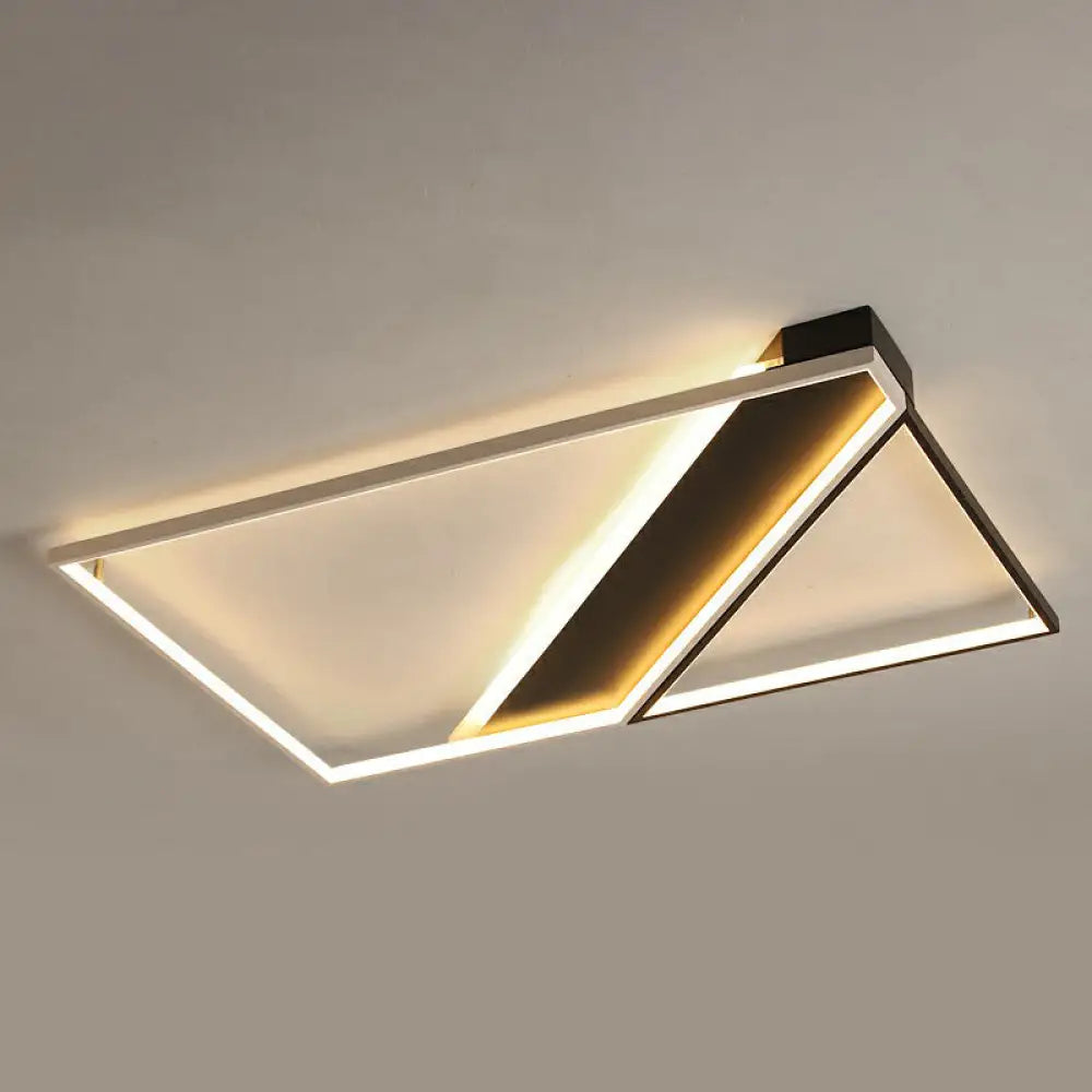 Modern Acrylic Led Ceiling Light: Rectangle Lounge Flush Mount In Black & White / 35.5’ Remote