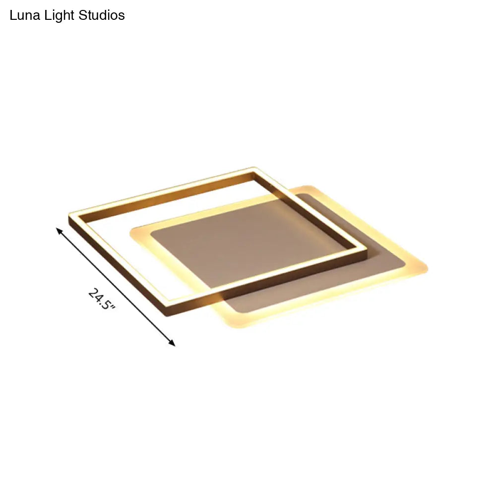 Modern Acrylic Led Coffee Flush Mount Lamp - 16.5’/20.5’/24.5’ Wide Rectangular Warm/White Light