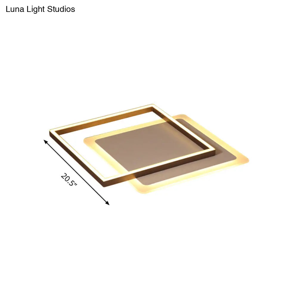 Modern Acrylic Led Coffee Flush Mount Lamp - 16.5’/20.5’/24.5’ Wide Rectangular Warm/White Light