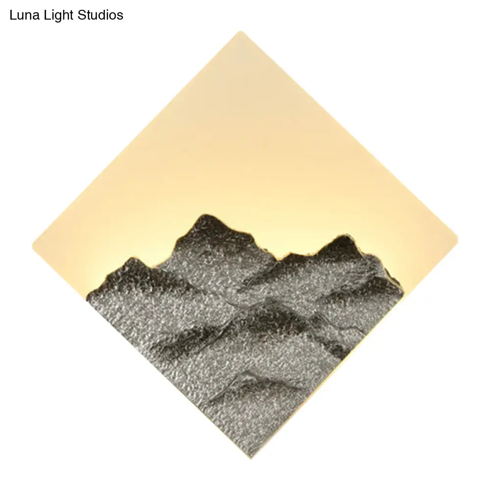 Modern Acrylic Led Wall Sconce - Mountain Pattern Rhombus Mural Design Silver/Gold Bedroom Lighting