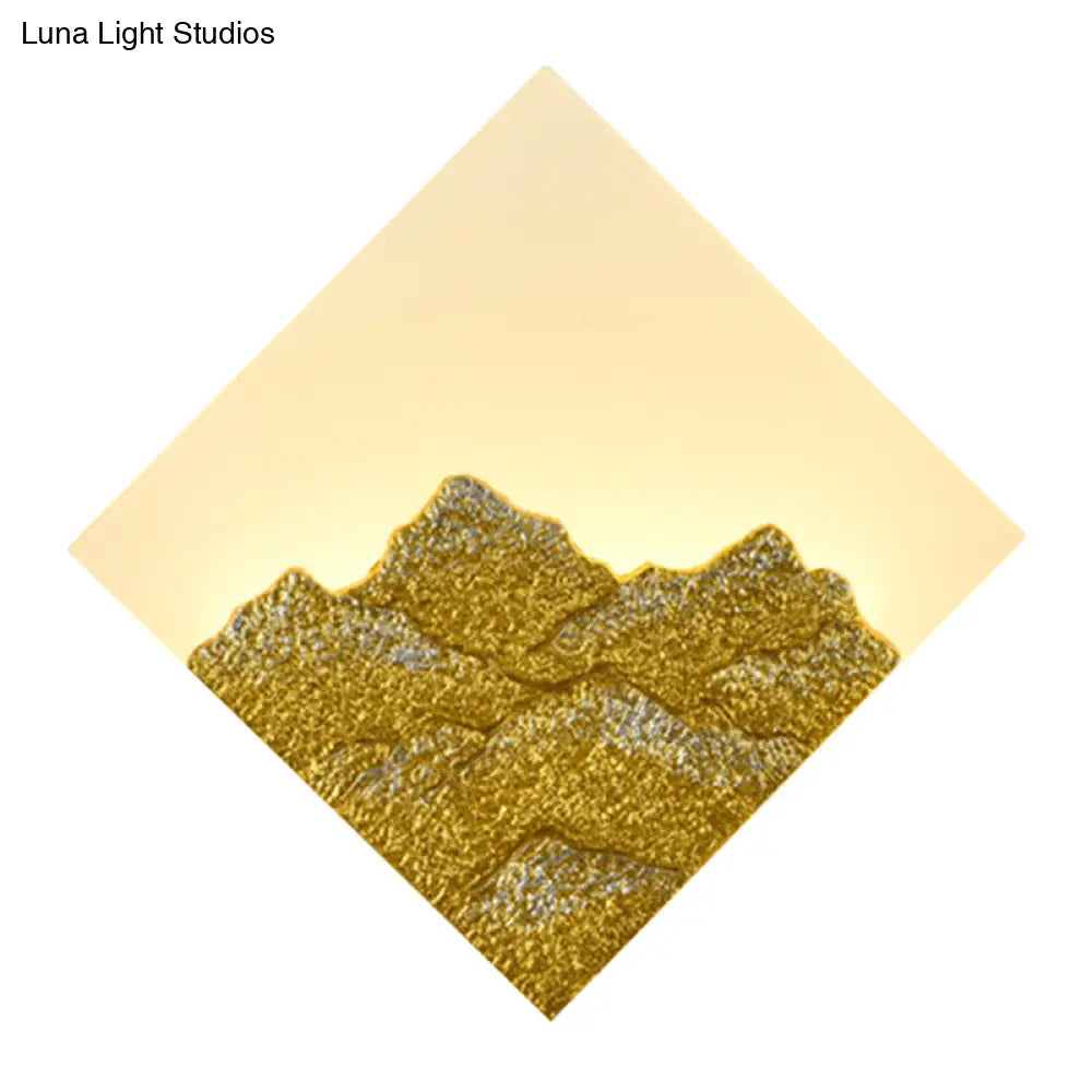 Modern Acrylic Led Wall Sconce - Mountain Pattern Rhombus Mural Design Silver/Gold Bedroom Lighting