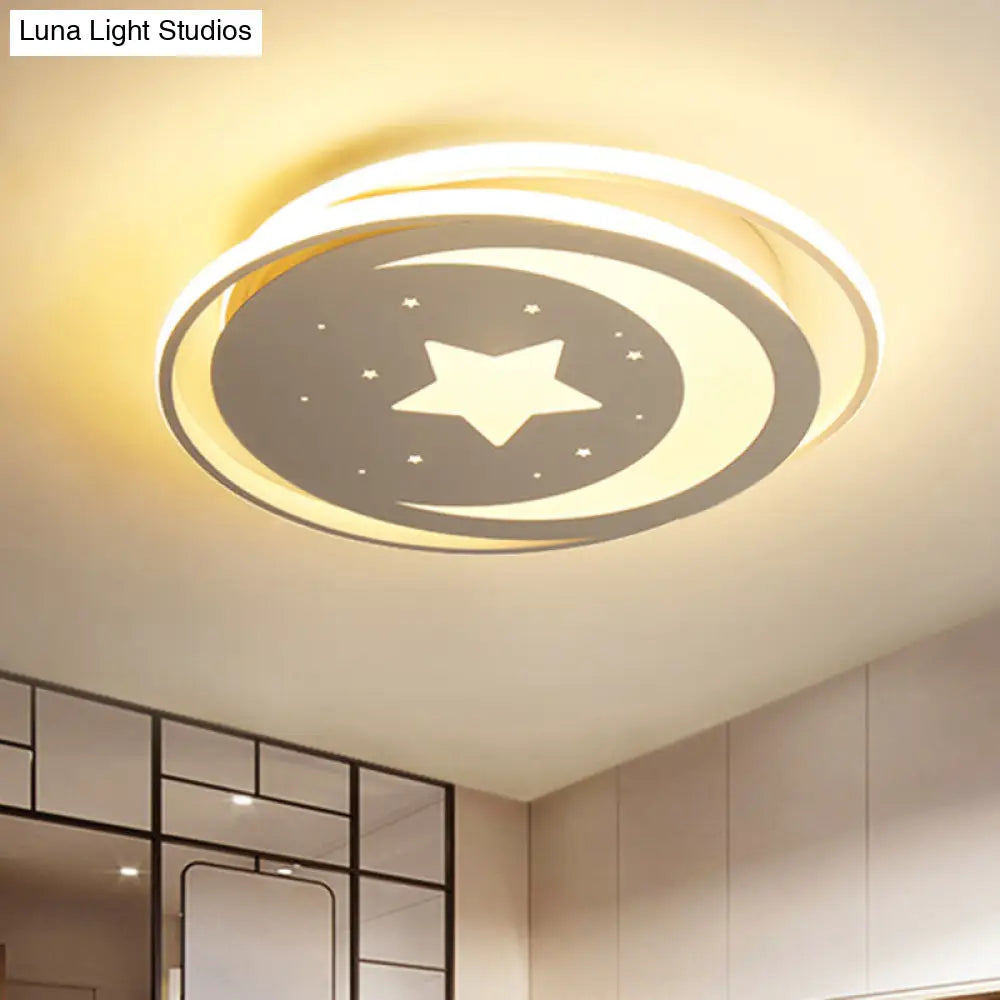 Modern Acrylic Moon And Stars Led Flush Mount Ceiling Light With White/Warm - 16’/19.5’ Width