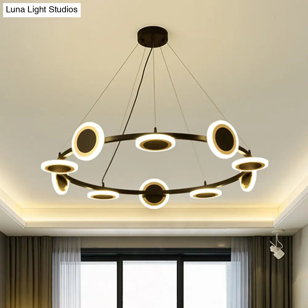 Modern Acrylic Ring Chandelier Pendant With Led Lights - 22/30/38 Diameter 10-Light Black Finish