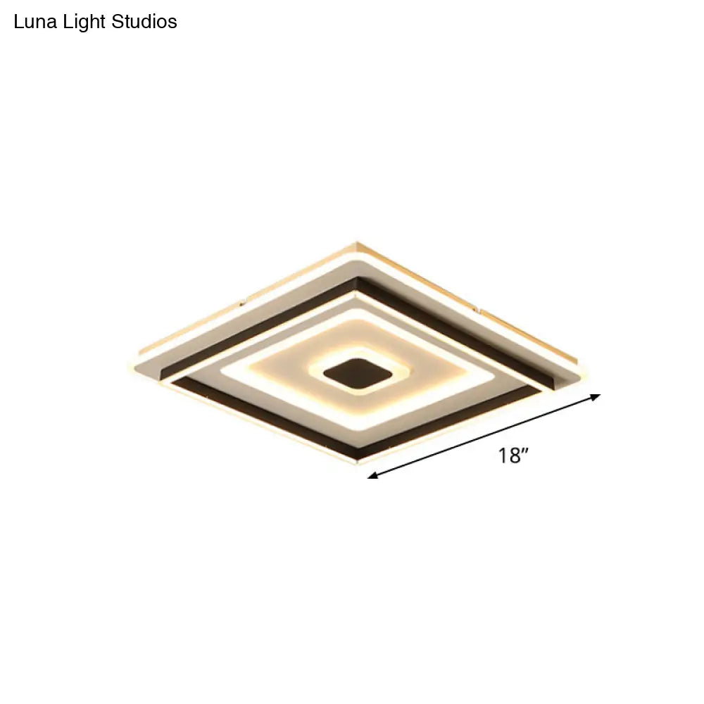 Modern Acrylic Square Flushmount Led Ceiling Light In Black - 18/21.5 Wide Warm/White