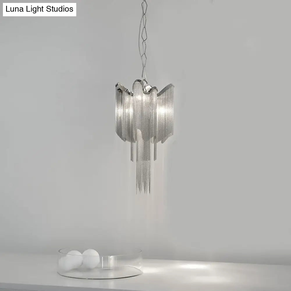 Modern Aluminum Chain Tassel Chandelier - Stylish 4-Light Silver Ceiling Light
(Note: The Revised