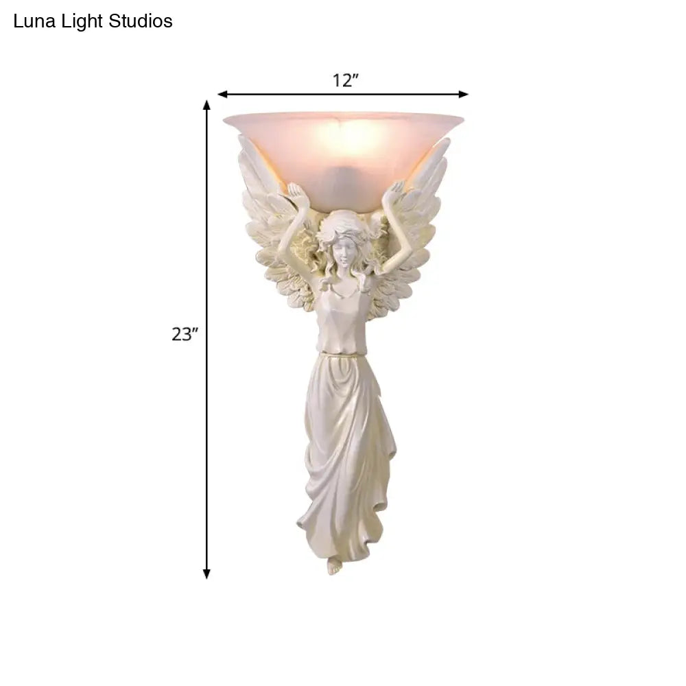 Modern Amber Glass Bowl Wall Lamp - 1 Light Bedroom Sconce With Gold/White Angel Design