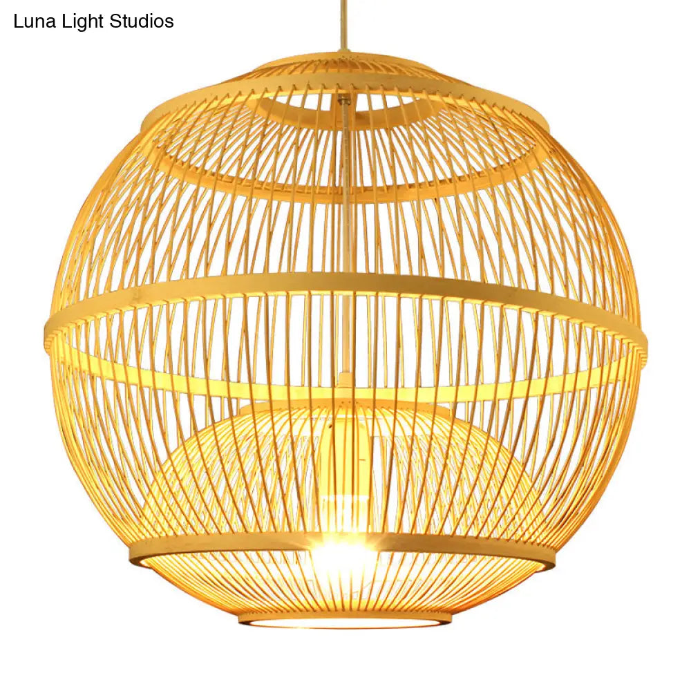 Modern Bamboo Globe Pendant Ceiling Light In Beige