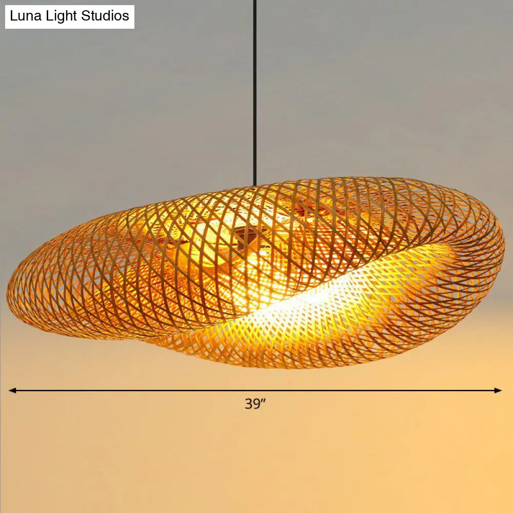 Modern Bamboo Hand-Worked Hanging Ceiling Light - Beige Pendant Lamp With 1 Bulb