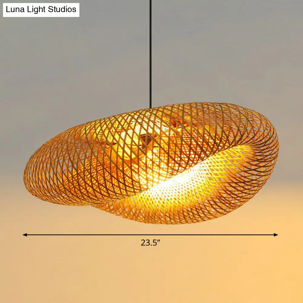 Modern Bamboo Hand-Worked Hanging Ceiling Light - Beige Pendant Lamp With 1 Bulb