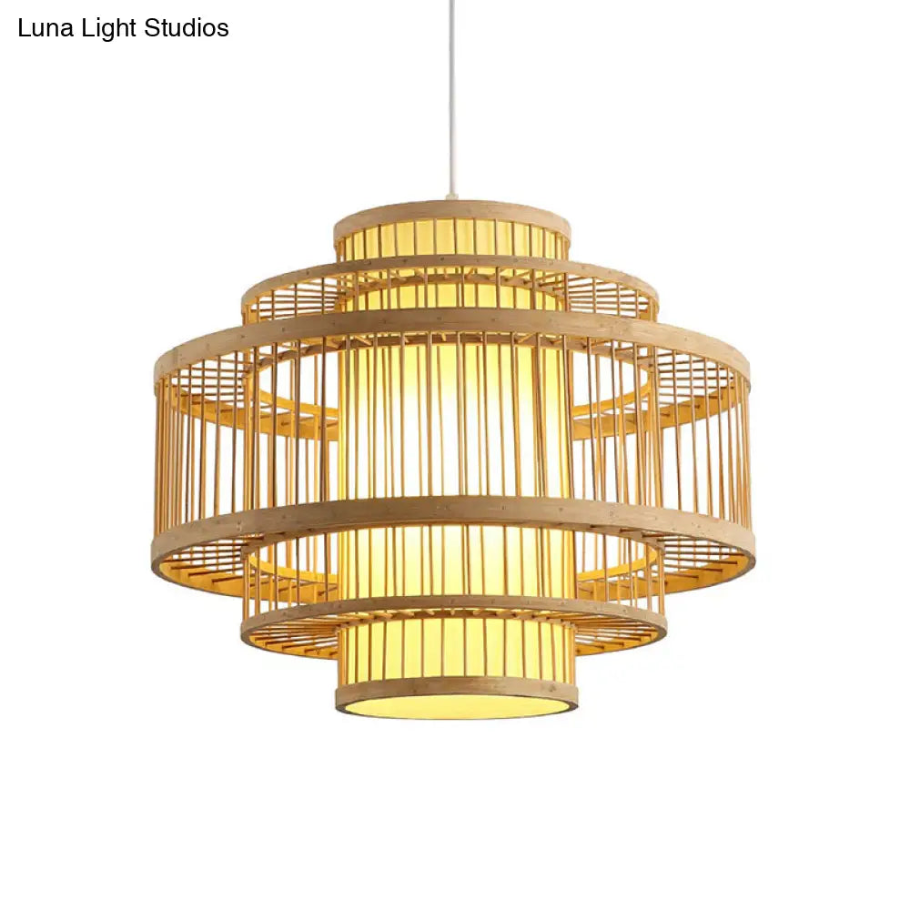 Modern Bamboo Hanging Pendant Light - Elegant Single Restaurant Ceiling Lamp In Wood