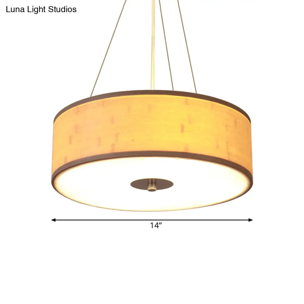 Modern Bamboo Pendant Light With Drum Shade - Handcrafted Wood Ceiling Lamp