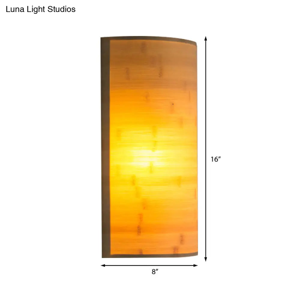 Modern Bamboo Wall Sconce Light Fixture - Wood Semicylinder Design 2-Bulb Lighting For Living Room