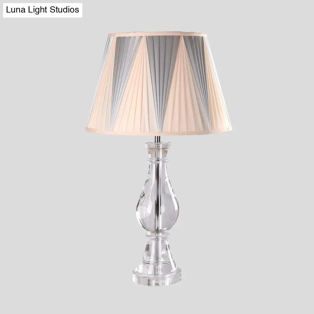 Modern Beige Crystal Vase Task Lamp With Hand-Cut Fabric Shade - 1 Bulb Reading Light