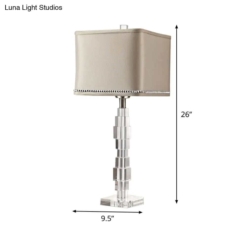 Modern Beige Desk Lamp With Fabric Shade - Rectangular Night Table Light