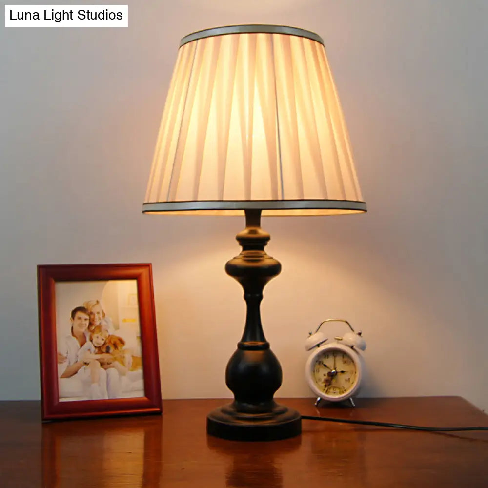 Modern Beige Pleated Fabric Task Light Reading Lamp With Curved Black Metal Base - 1 Bulb