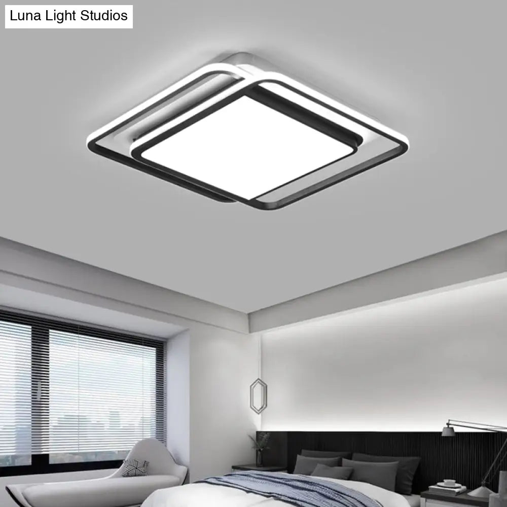 Modern Black Aluminum Led Bedroom Flushmount Ceiling Light - Square Shape