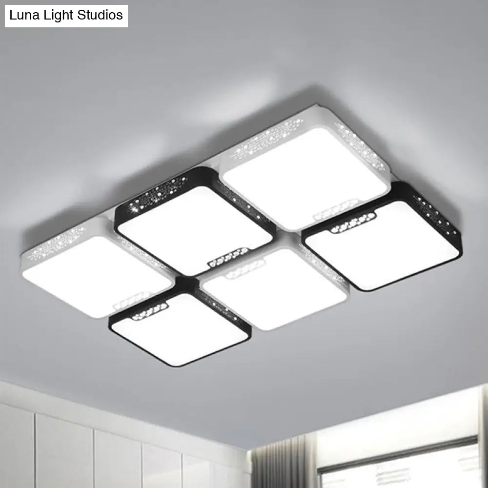 Modern Black And White Ceiling Light Fixture With Acrylic Shade - Choose Warm Or 3 Color 4/6 Lights