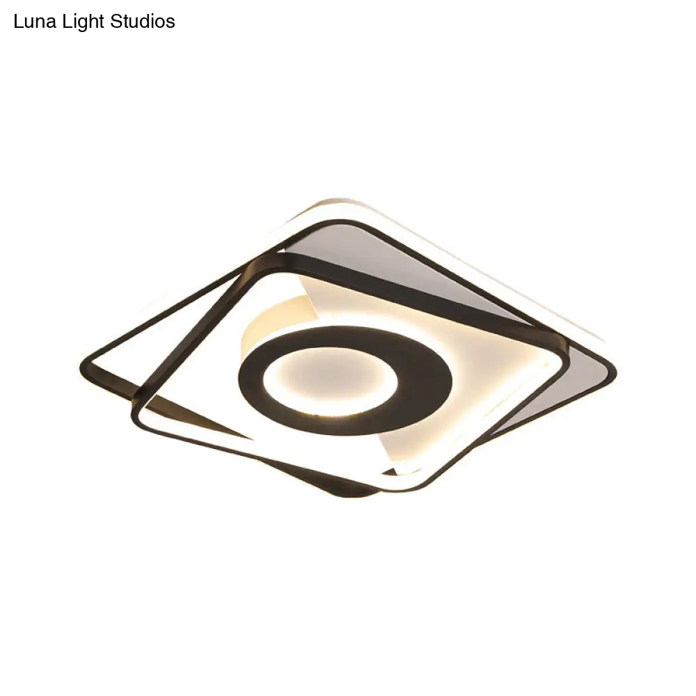 Modern Black And White Square Flush Ceiling Light Acrylic Led Fixture - 16’/19.5’/23.5’ Width