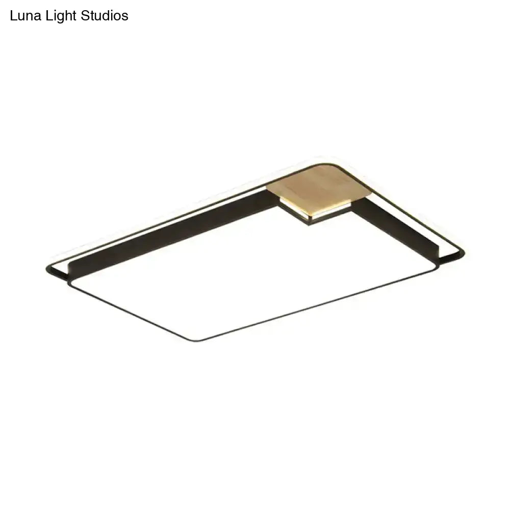 Modern Black And Wood Led Ceiling Light: Acrylic Rectangular/Square Flushmount With Cut Corner