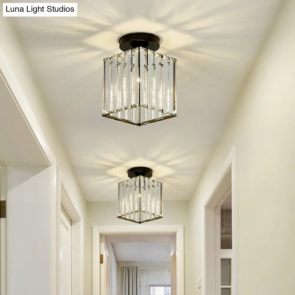 Modern Black Cube Flushmount Lighting With Clear Glass For Hallway - 1 Bulb Flush Mount Fixture