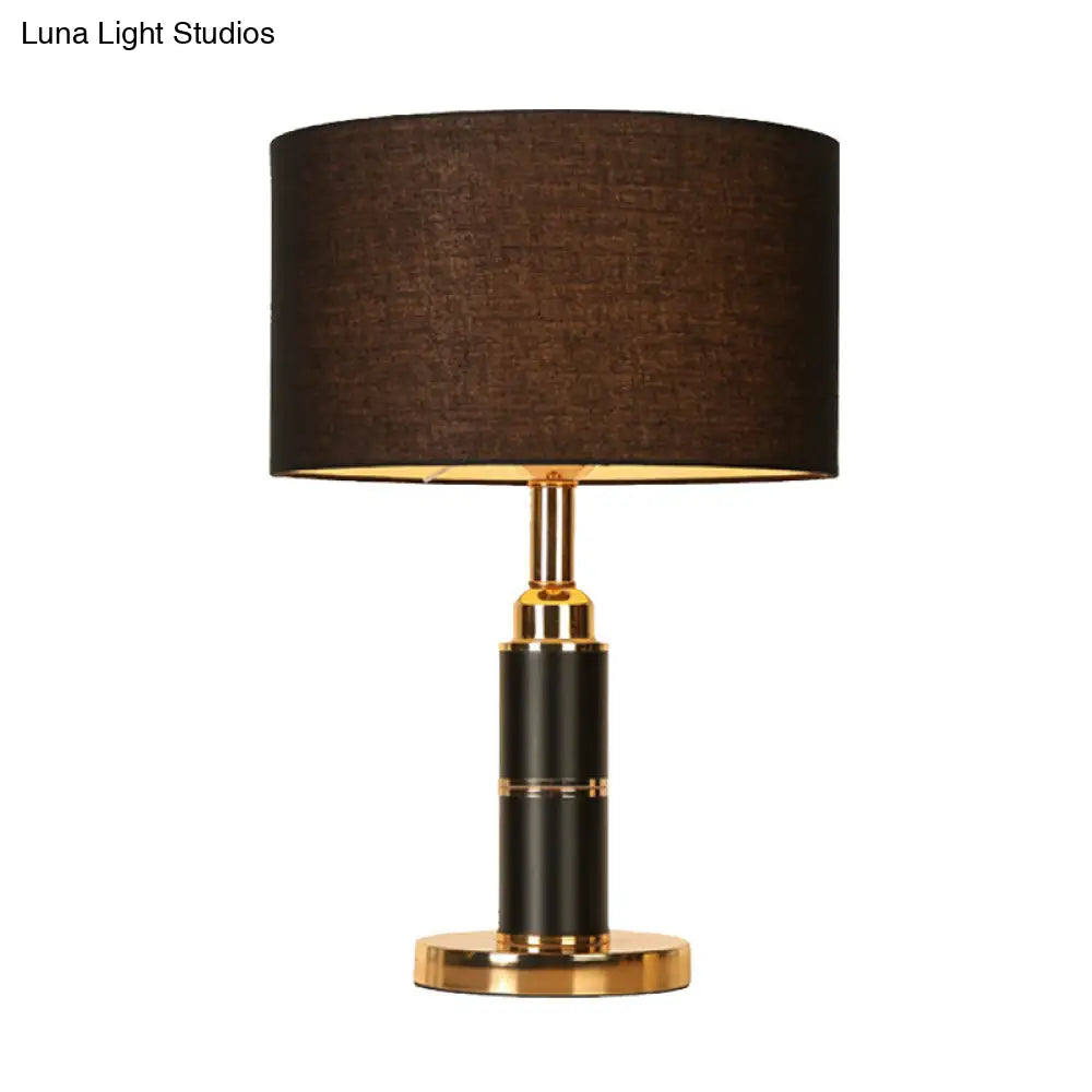 Modern Black Drum Desk Light - Bedside Table Lamp For Night Reading With Plug-In Cord