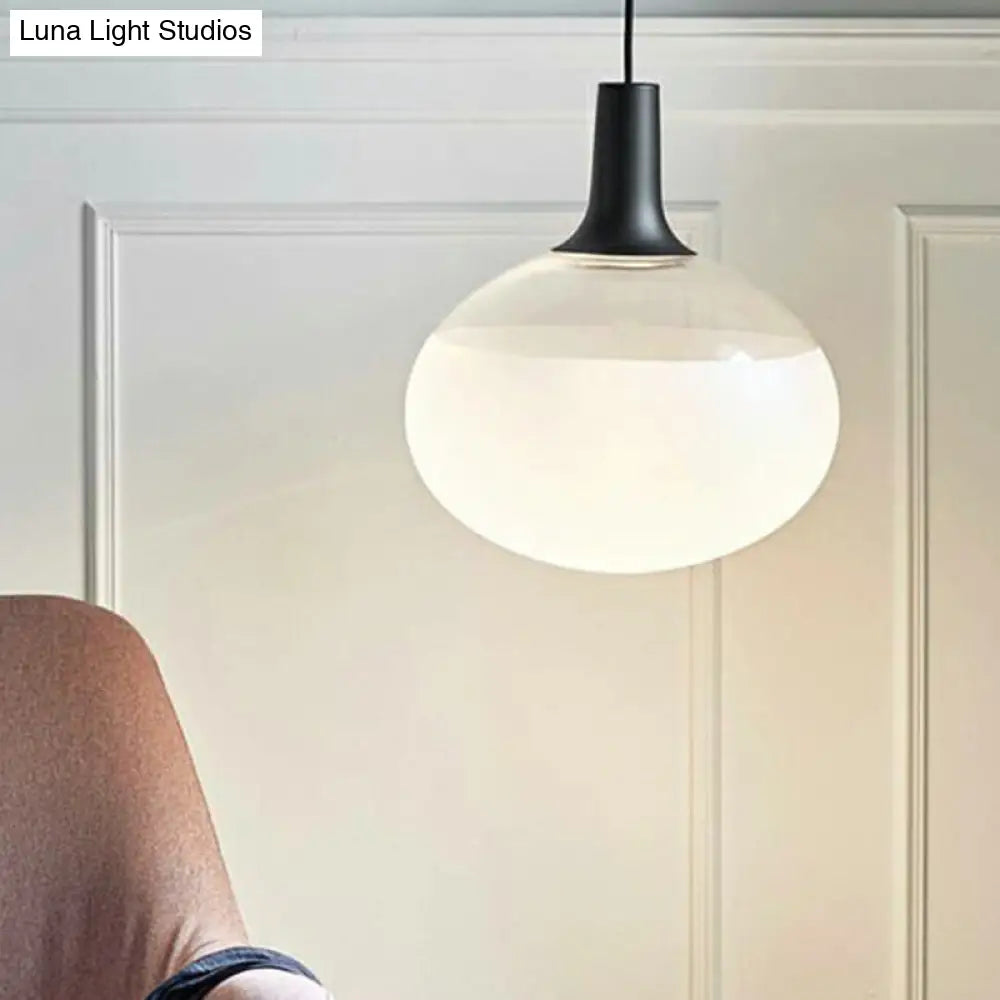 Modern Black Glass Elliptical Suspended Lighting Fixture For Restaurants