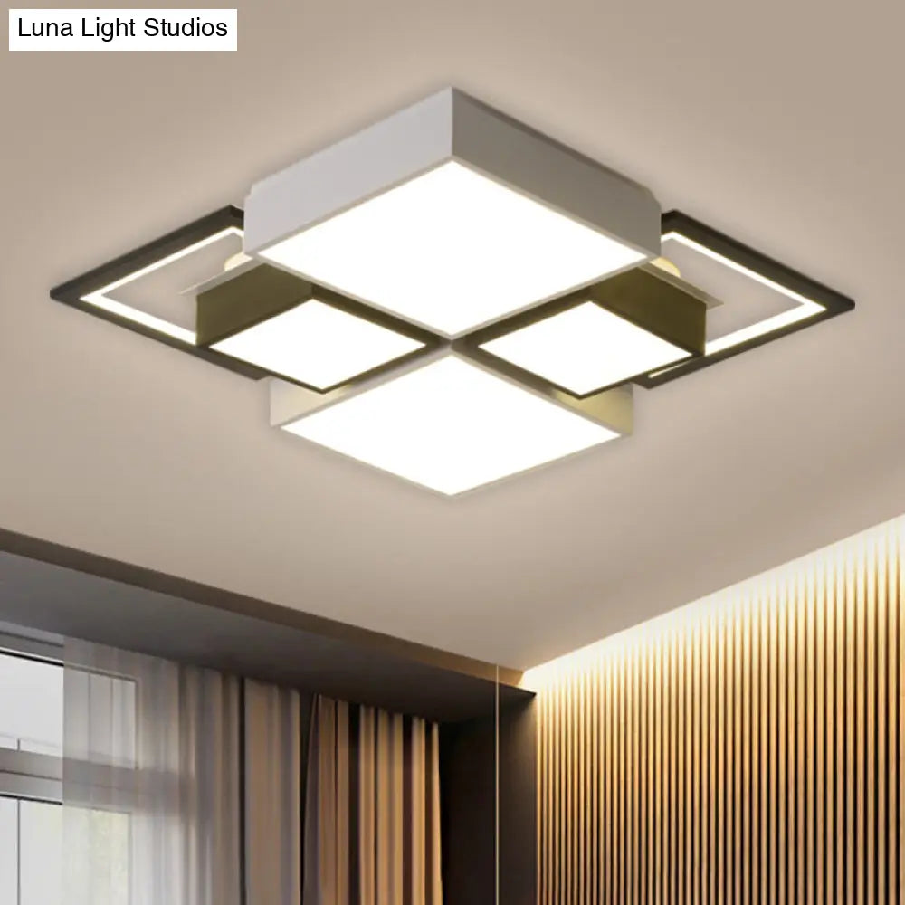 Modern Black Integrated Led Ceiling Lamp - 18’/23.5’ Wide Square Flush Mount Fixture In
