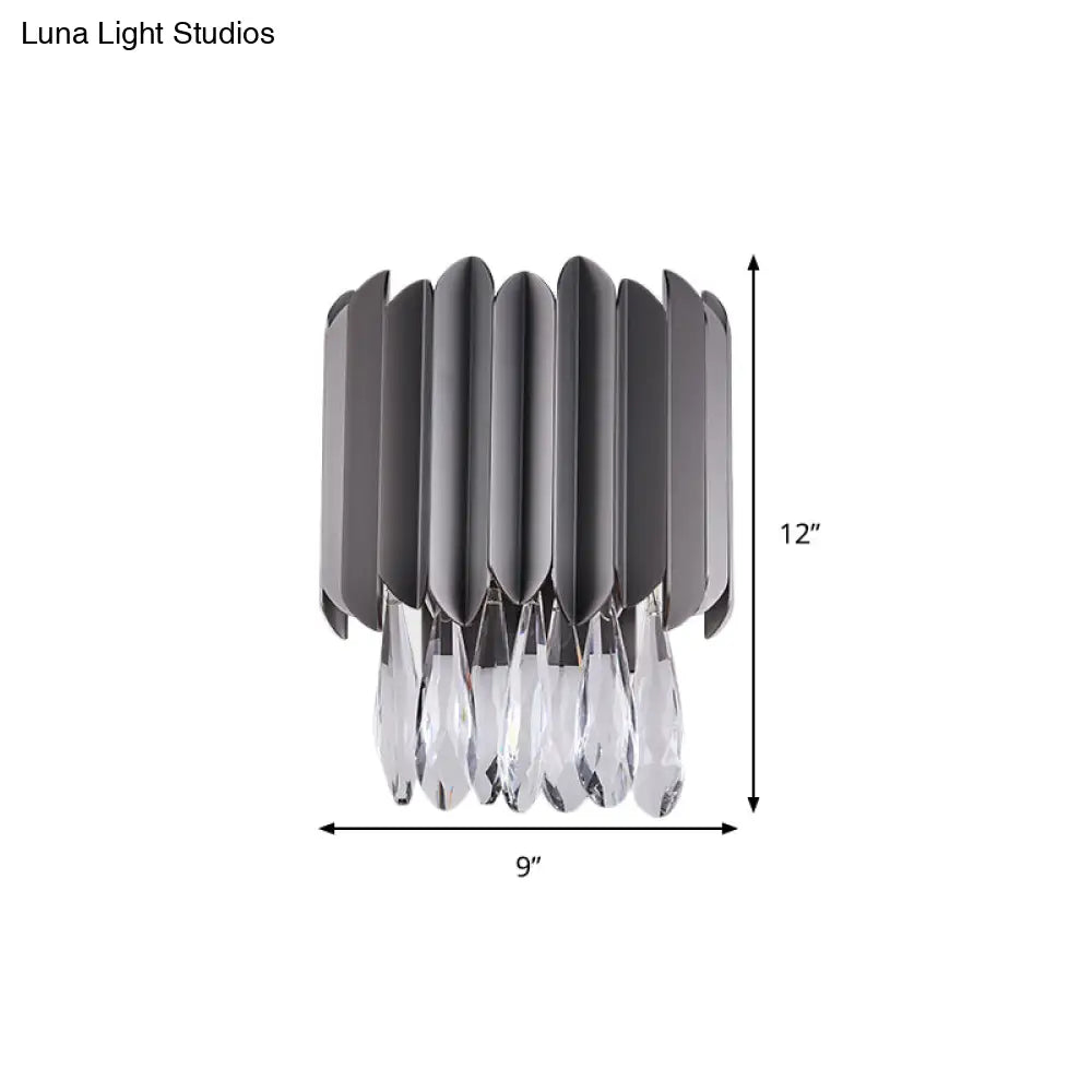 Modern Black K9 Crystal Teardrop Wall Lighting Fixture - 2 Lights Bedroom Mount