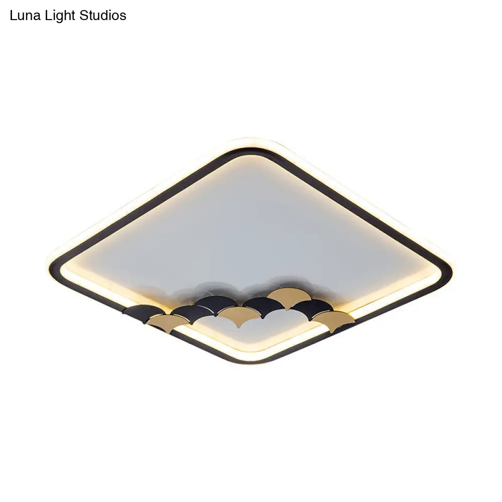 Modern Black Led Ceiling Flush Mount With Leaf/Geometric Design