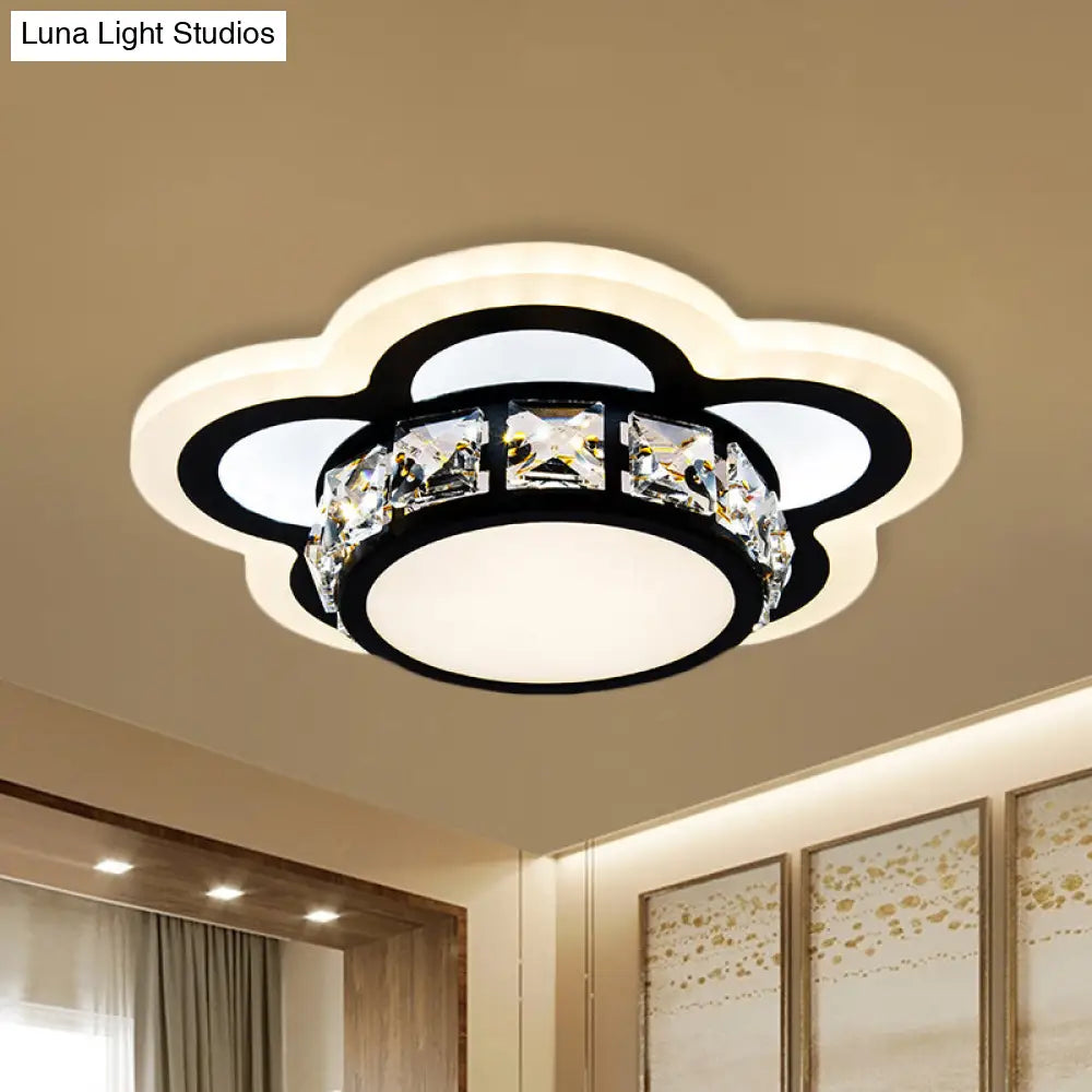 Modern Black Led Crystal Flush Mount Ceiling Light With Gear/Flower Design
