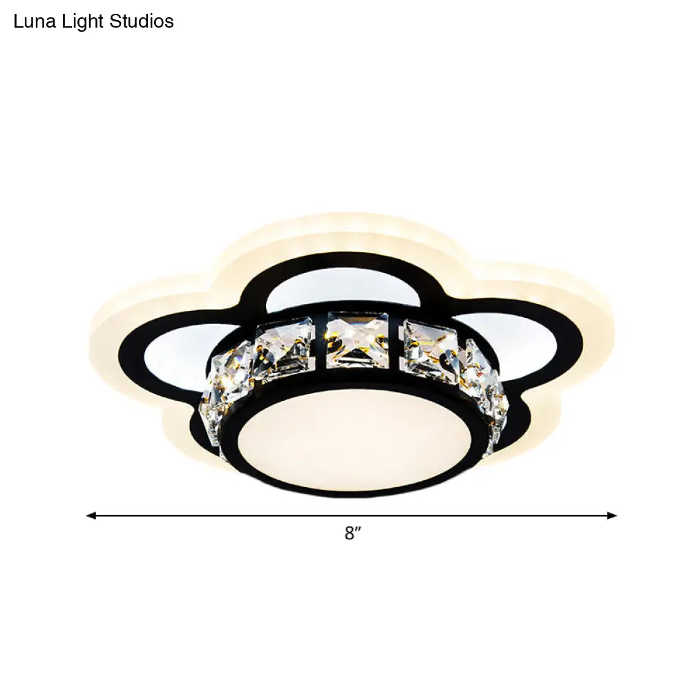 Modern Black Led Crystal Flush Mount Ceiling Light With Gear/Flower Design