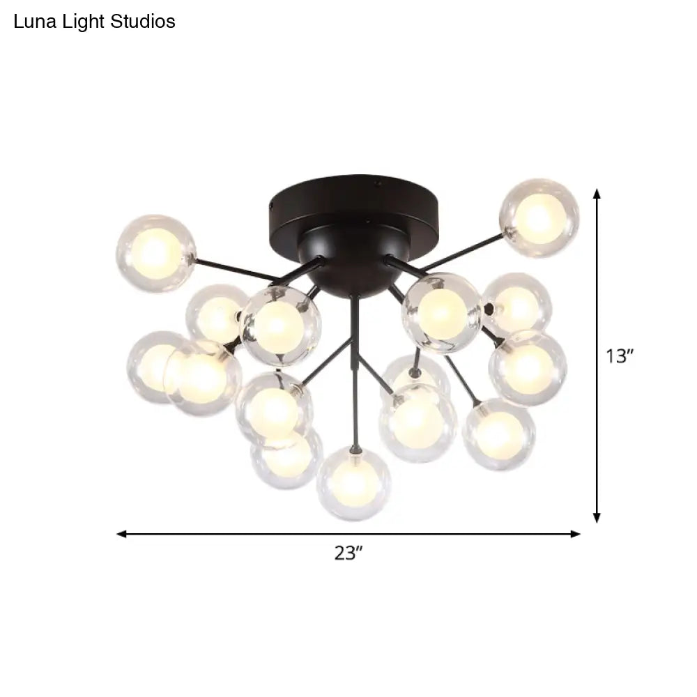 Modern Black Metal Glass Twig Semi Ceiling Mount Bedroom Lamp