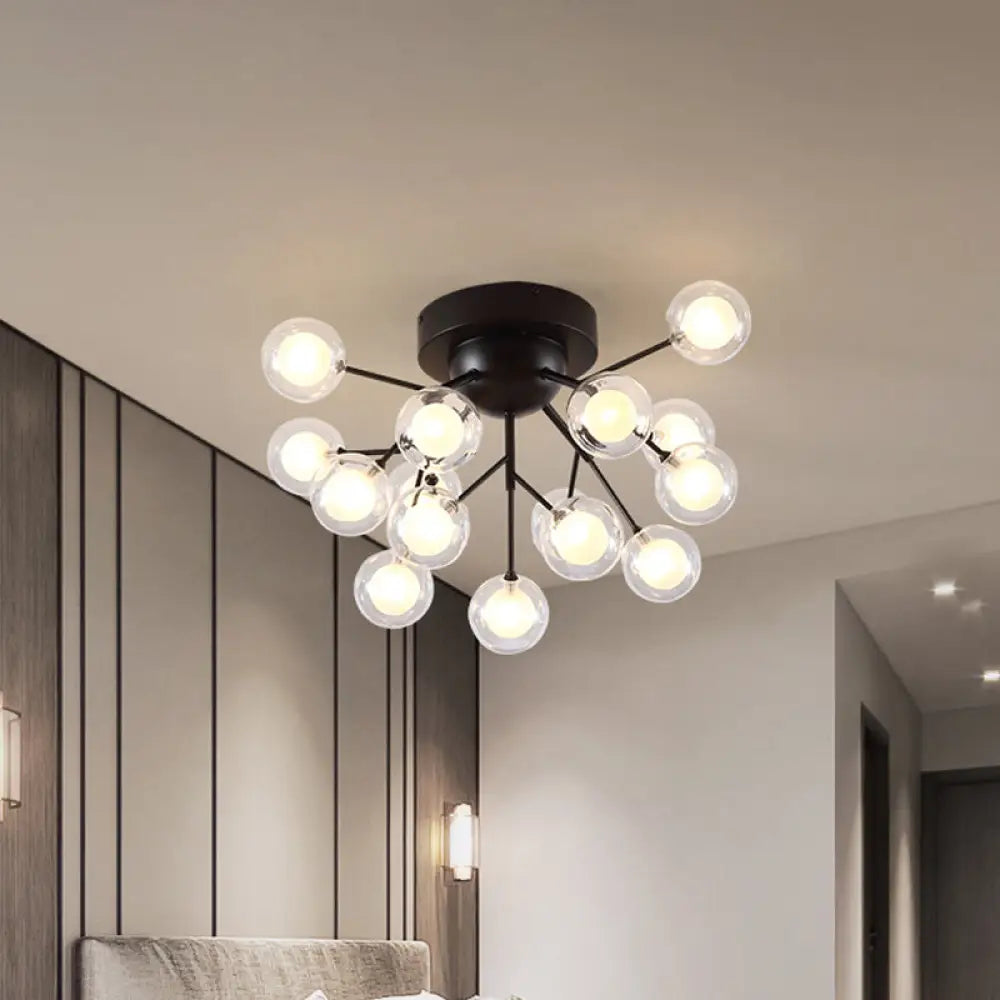 Modern Black Metal Glass Twig Semi Ceiling Mount Bedroom Lamp 15 /