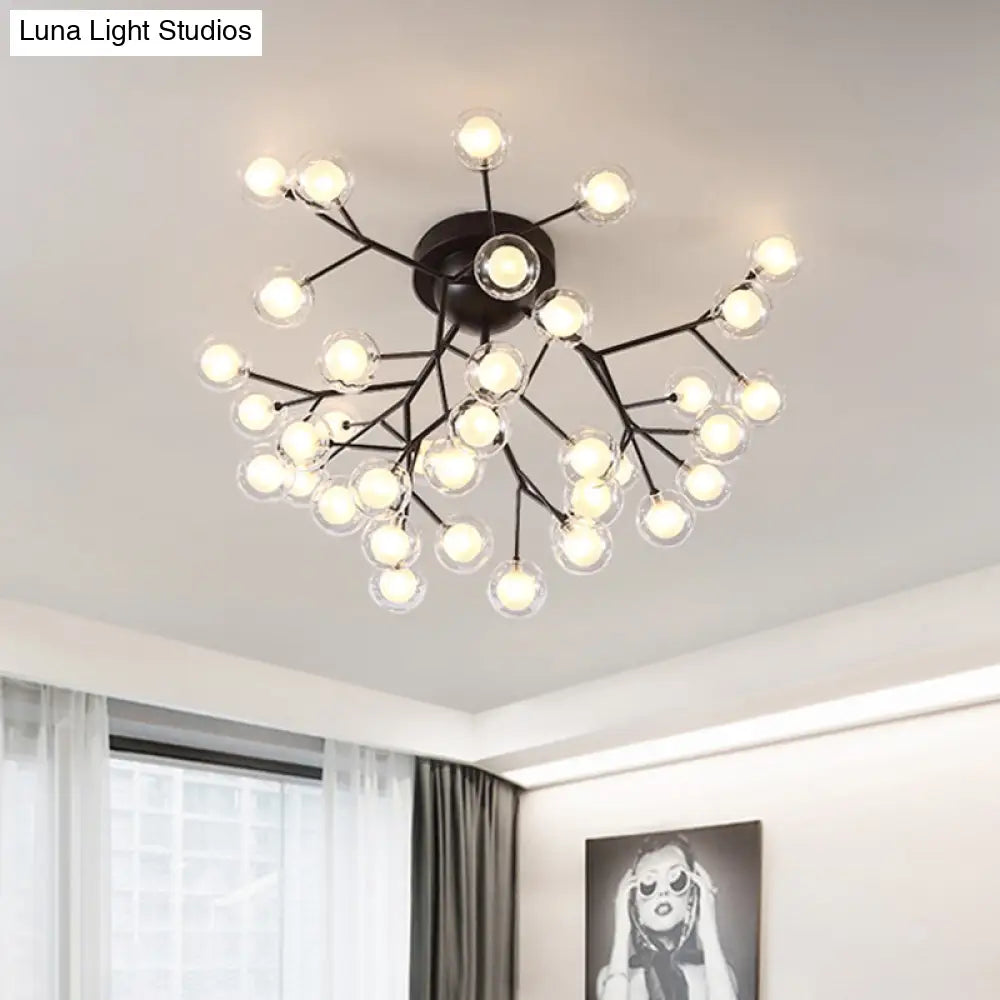 Modern Black Metal Glass Twig Semi Ceiling Mount Bedroom Lamp