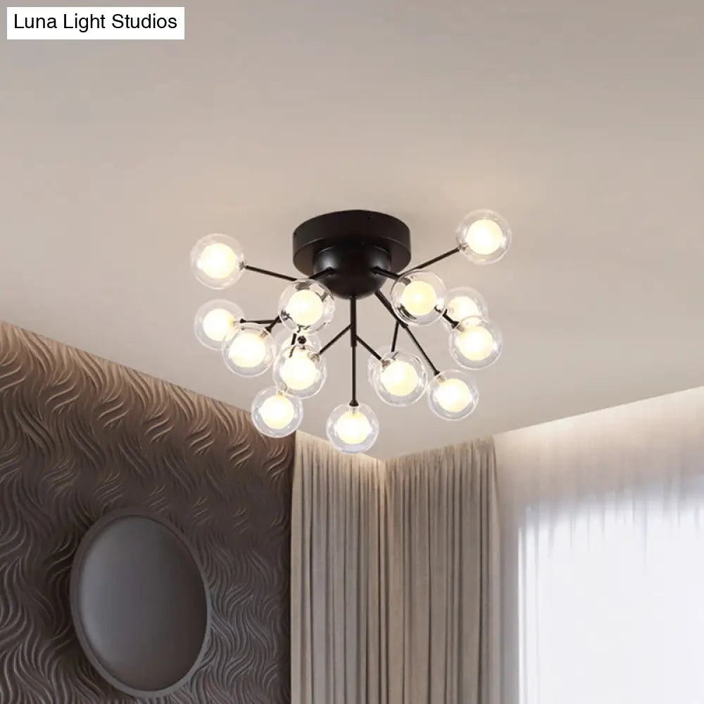 Modern Black Metal Glass Twig Semi Ceiling Mount Bedroom Lamp