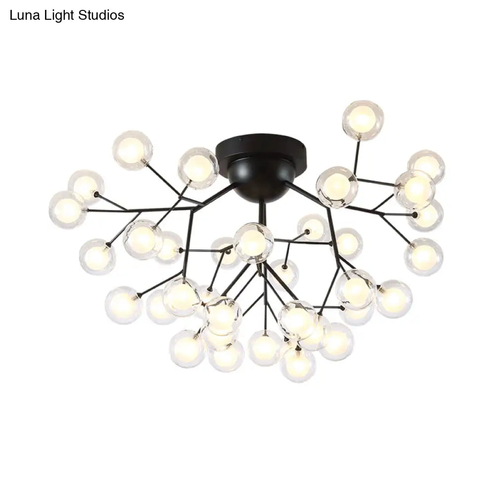 Modern Black Metal Glass Twig Semi Ceiling Mount Bedroom Lamp