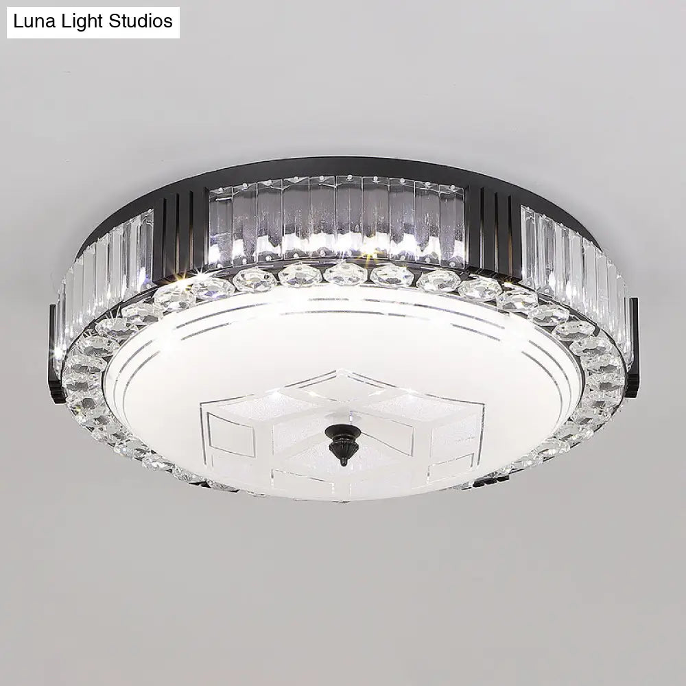 Modern Black Metal Led Flush Mount Bedroom Lamp With Crystal Accent
