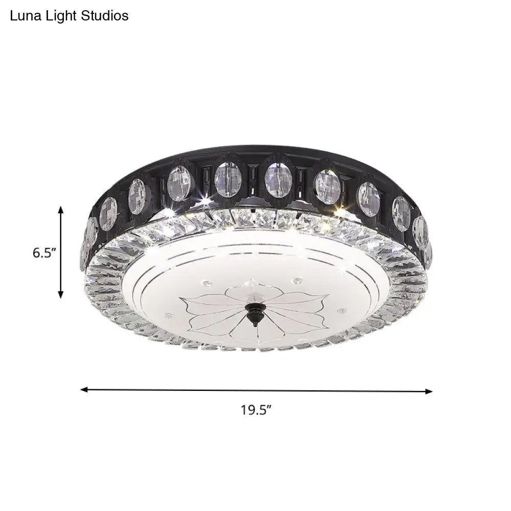 Modern Black Metal Led Flush Mount Bedroom Lamp With Crystal Accent