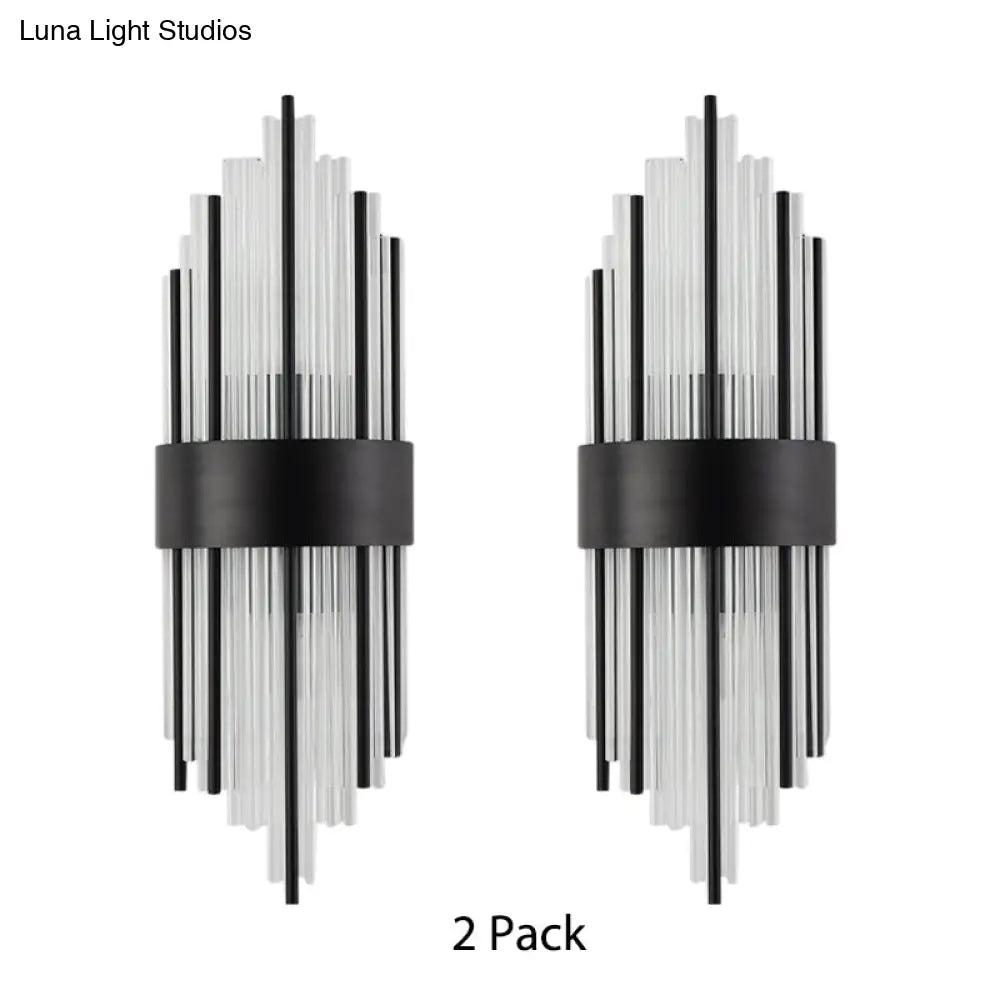 Modern Black Metal Wall Light With Prism Crystal For Living Room