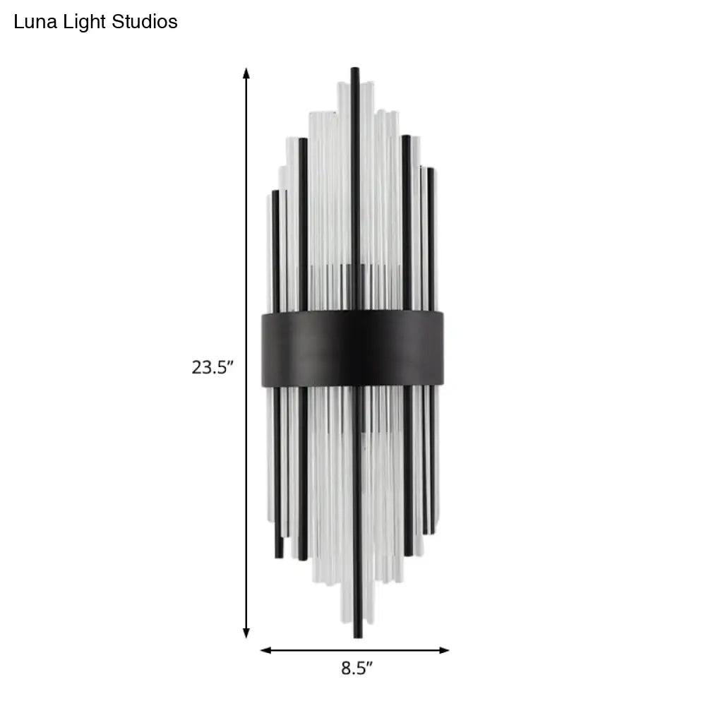 Modern Black Metal Wall Light With Prism Crystal For Living Room